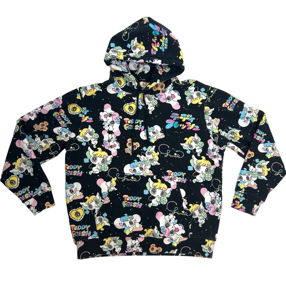 Yurie Sekiya x Teddy Fresh Collaboration Hoodie Size XL Black Long Sleeve Print